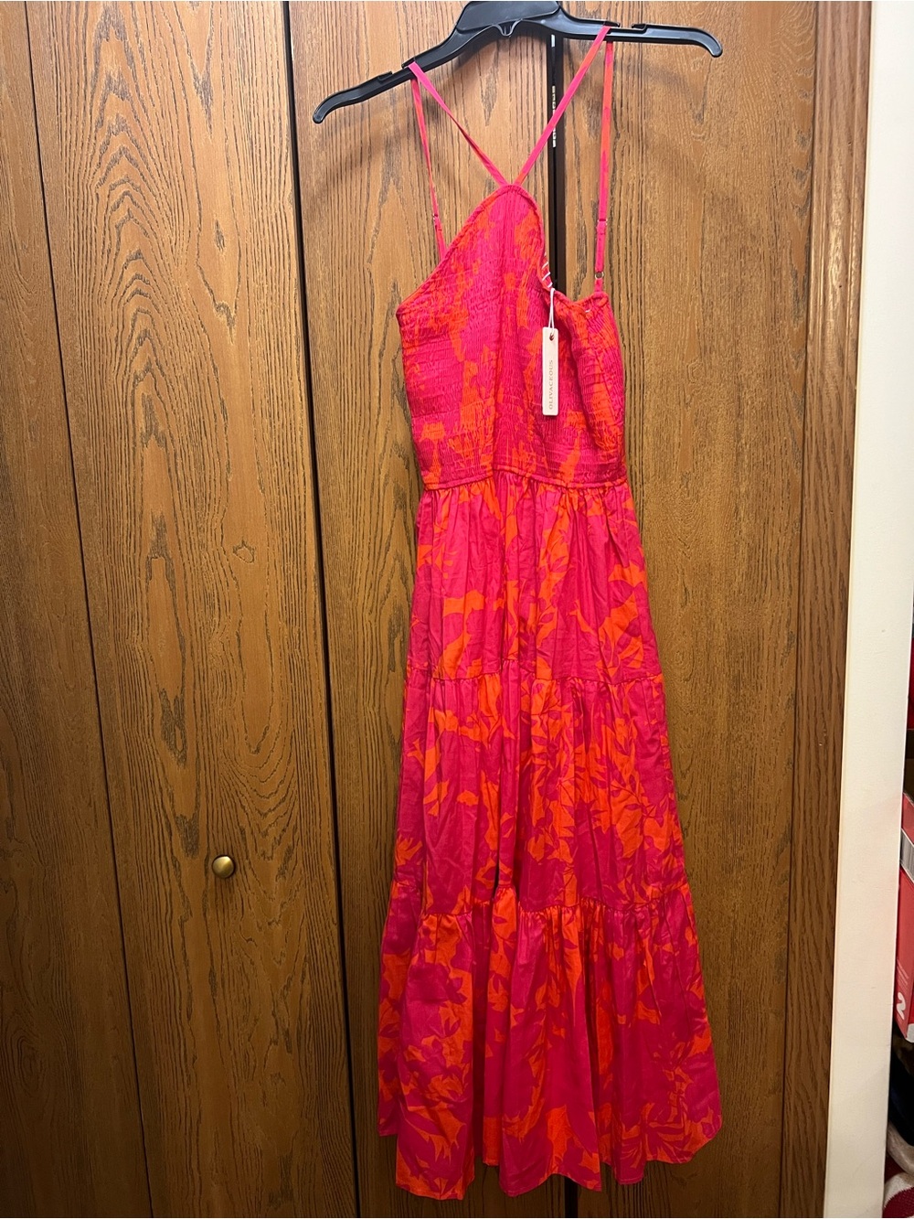 Olivaceous Newman Dress Hot Pink & Orange Floral Tiered Maxi